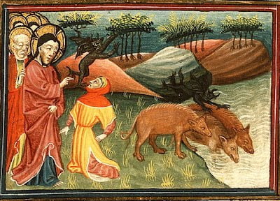 Image result for jesus drives demons into swine